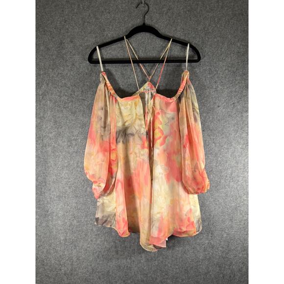 White House‎ Black Market Blouse Women Large Cold Shoulder Water Color Artsy - Picture 6 of 7